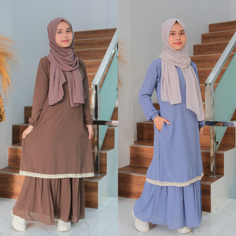 [Bahan halus dan Nyaman] Gamis Anak Perempuan Malaysia Hlilyah Rempel Plus Renda Muslimah Tanggung