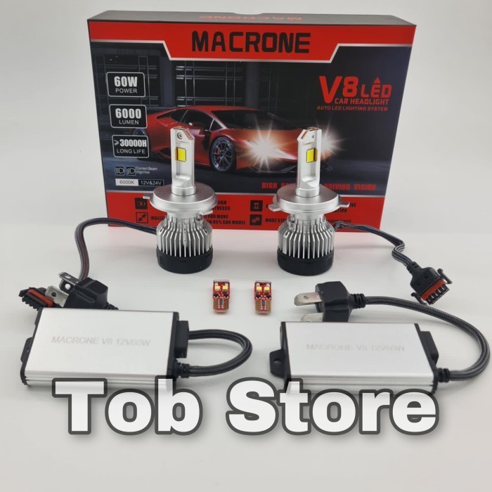 Lampu Mobil - Turbo Led Macrone V8 H11 H8 H16 6000K Macrone Putih