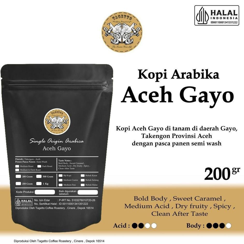 

hj-43 Kopi Arabika Aceh Gayo 200GR Single Origin Grade 1 Biji Bubuk Sumatra Arabica Coffee Beans Espresso Roast Bean Manual Brew Roaster 200 gram Tagetto Coffee Roastery Termurah