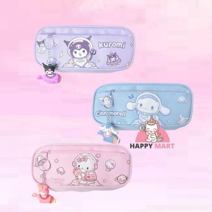 

Kotak pensil outerspace motif sanrio + keychain kuromi / cinnamoroll
