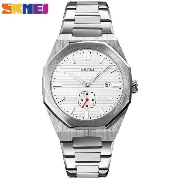 Jam Tangan Pria Skmei 9262 Analog Date Jam Stainless Silver Silver