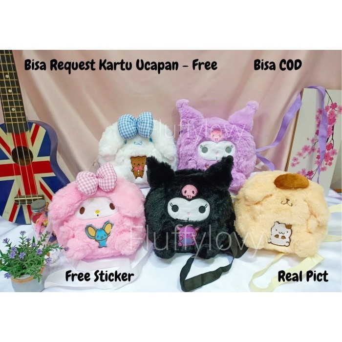 Tas Slempang Anak Perempuan Boneka Sanrio Full Body Cantik Bulu Halus