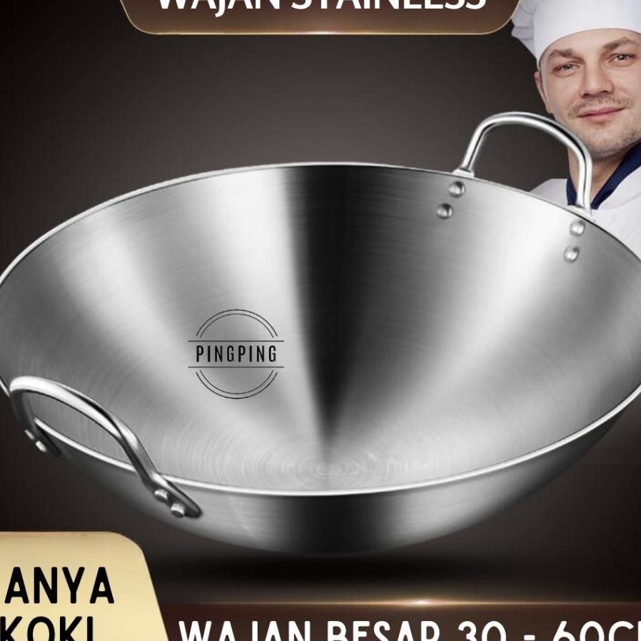 Wajan Ggorengan Tebal Full Stainless Steel Ukuran 30Cm - 60Cm Sus 304/Wajan Cekung/Wajan Stainless A