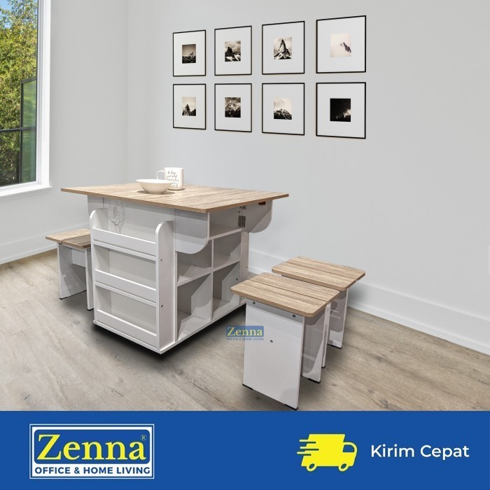 Zenna Meja Makan Lipat / Meja Makan Minimalis / Meja Makan Storage