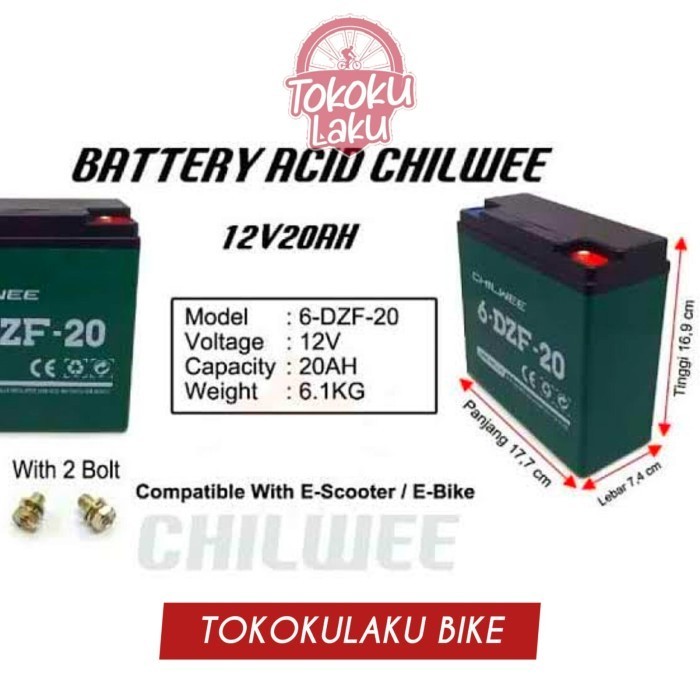 AKI SEPEDA LISTRIK 12V 20AH KERING CHILWEE 6-DZF-20 MURAH