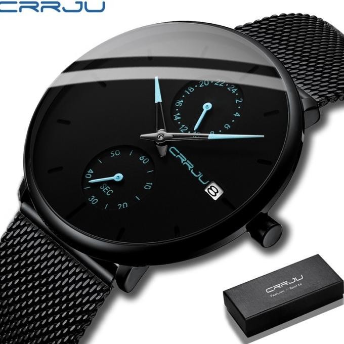Crrju Jam Tangan Pria Fashion Kasual Jam Tangan Tahan Air Sederhana