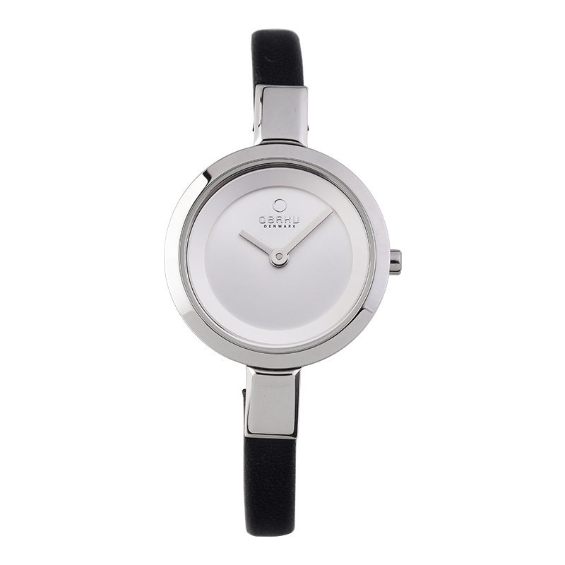 Jam Tangan Wanita Obaku V129LCIRB Silver Dial Black Leather Strap