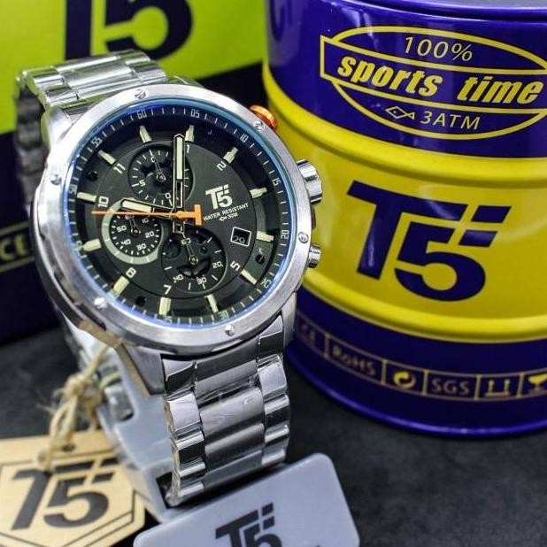 Jam Tangan Pria Mewah T5 H3588G Rantai Silver Chrono Aktif Original