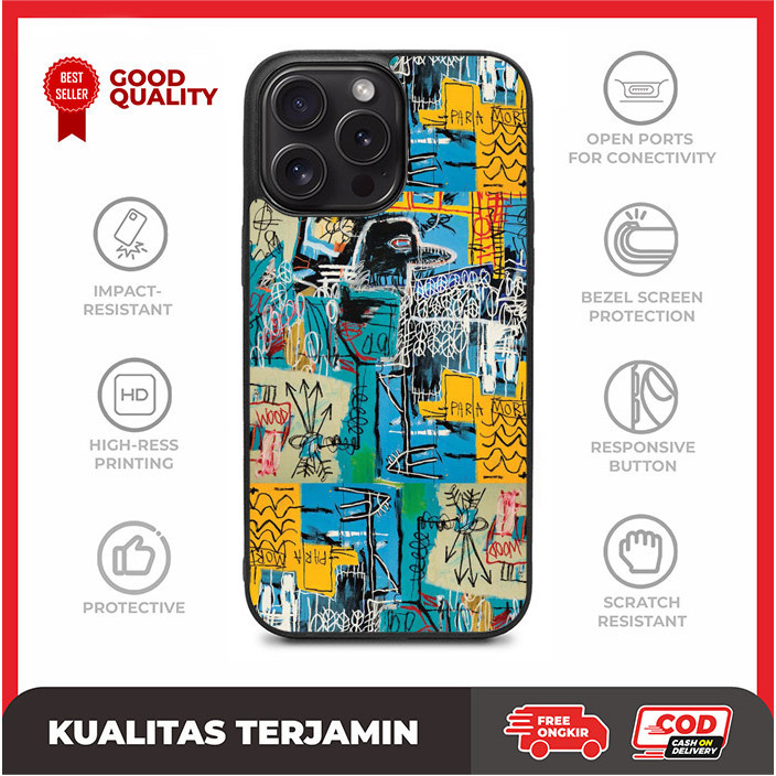 Case Casing iPhone 16 15 14 13 12 11 XR XS X 8 7 6 5 SE Pro Max Mini Plus Basquiat AE3021 Custom A12