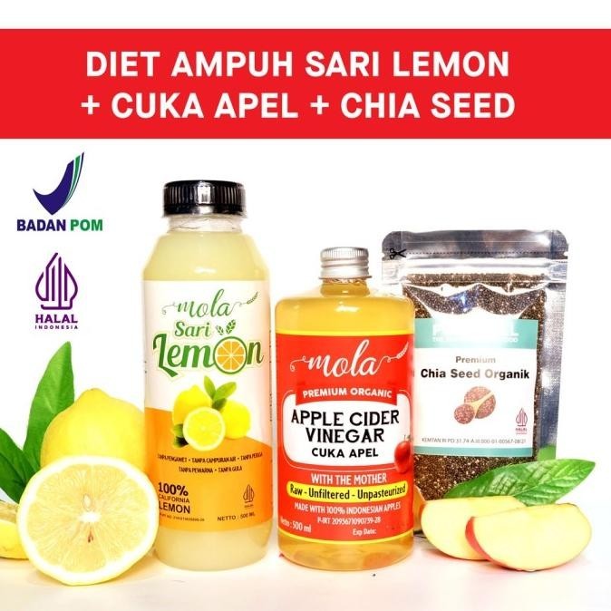 

Paket Diet Ampuh Mola Cuka Apel + Sari Lemon + Chia Seed BS