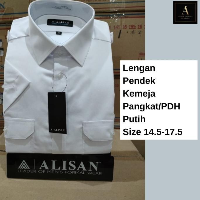 Alisan Kemeja Pria Lengan Pendek Kemeja Pangkat atau PDH Putih