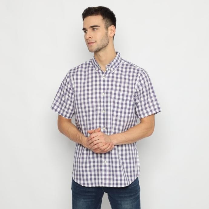 Platini Kemeja Kotak Pria Lengan Pendek Katun 73334 Ungu