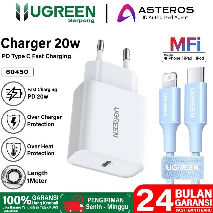 PROMO  UGREEN Charger iPhone MFi Fast Charging Type C to Lightning Untuk iPhone X 11 12 13 14 Pro Ma