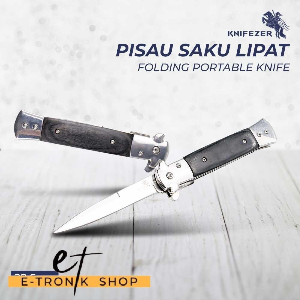 ETRONIK KNIFEZER Pisau Saku Lipat Folding Portable Knife Tool Wood Grip - S12