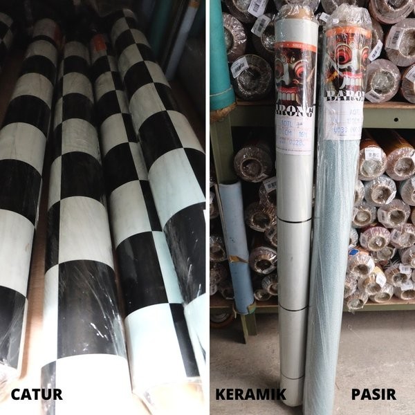 Karpet Lantai Plastik 1 2X16 M Untuk Meja Karpet Barong Alas Lantai Motif Pasir Keramik Catur