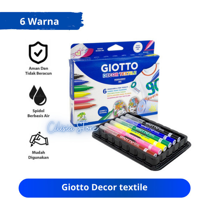 

Giotto Decor textile Set 6 Warna / Spidol Kain / Spidol Baju Tekstil