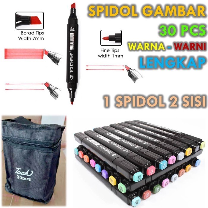 

Spidol Gambar Warna Warni 30 Lengkap 2 Sisi Gepeng Lancip