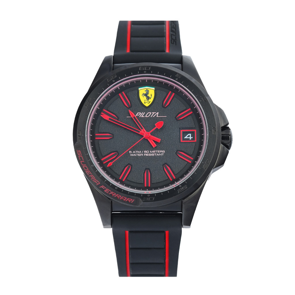 Jam Tangan Pria FERRARI Scuderia Pilota FE0830421 Black Dial Black Rubber Strap