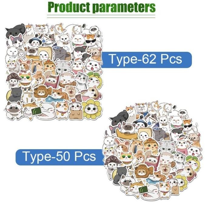 

Premium 62Pcs/Set Stiker Motif Kucing Lucu For Notebook Laptop Koper Motor Dll High Quality