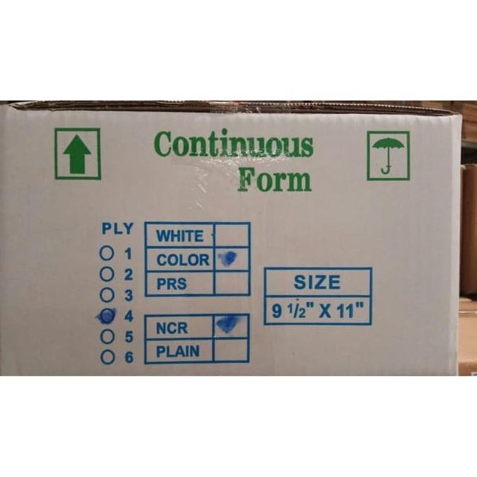 

Continuous Form 9,5 x 11 4 ply NCR ( Bisa request bagi 2)