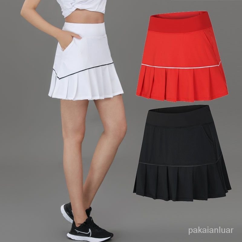 Rok Pendek Olahraga Cepat Kering untuk Wanita, Rok Tenis Lari Fitness Maraton Anti Eksposur Panjang 