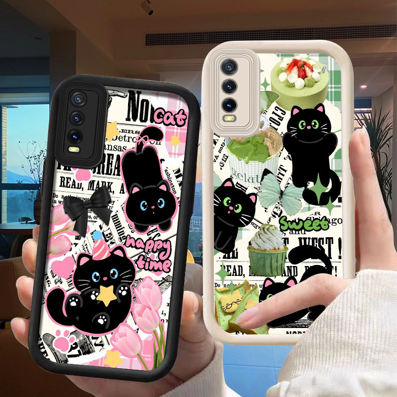 Kucing Hitam soft silicon case cesing kesing casing untuk Vivo Y21 Y21A/S/E Y22 S Y27 Y33 Y30 i Y36 