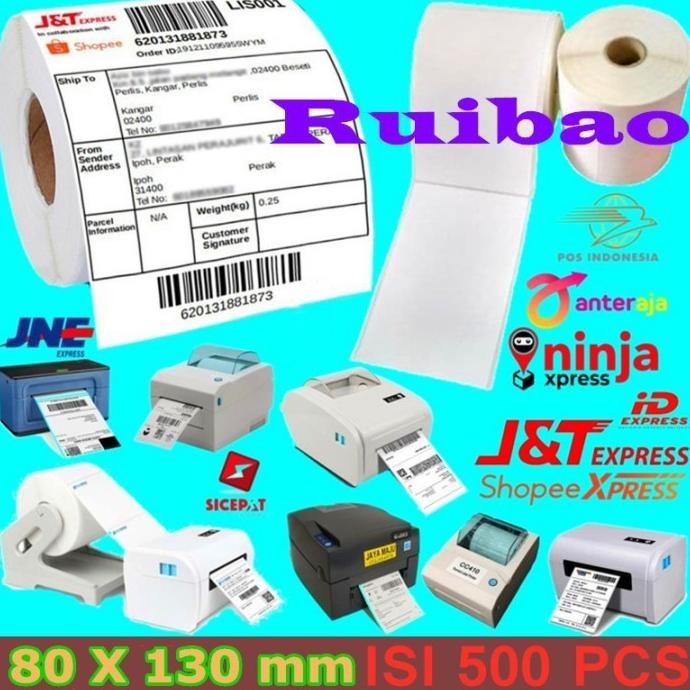 

Premium Ruibao Kertas Label Stiker 80 X 130 Mm Isi 500 Pcs / Sticker Thermal Barcode Cod