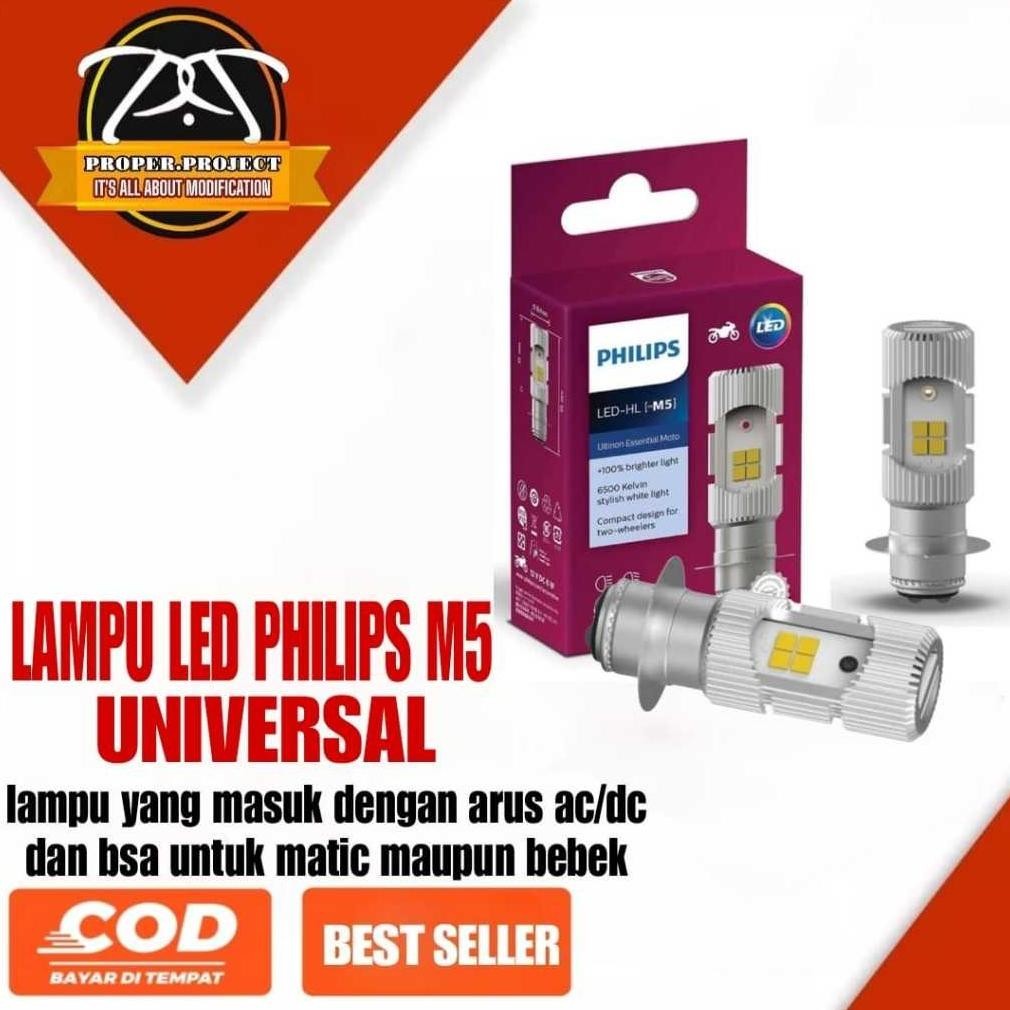 Premium Lampu Led Depan Motor Philips M5  Led 2 Sisi Original 100% Mlk Cod