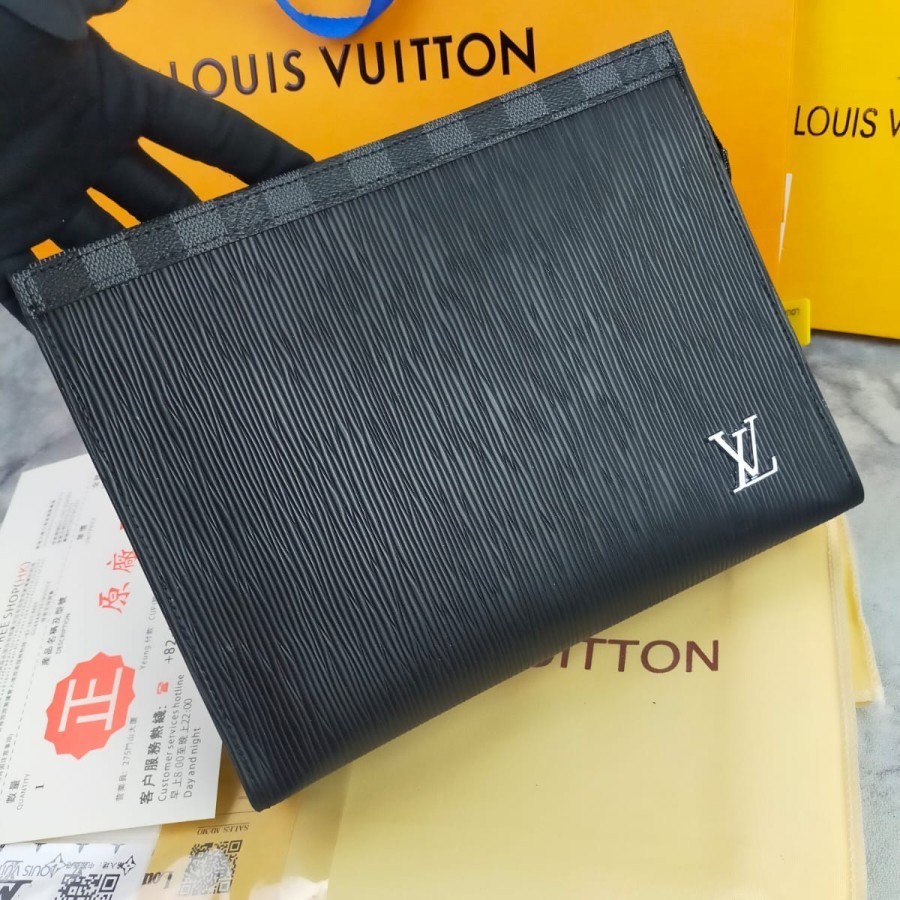 TAS CLUTCH LV PRIA Loυis Vυittoṉ IMPORT HIGH QUALITY - Tas tangan pria kulit - tas pria ori - handba