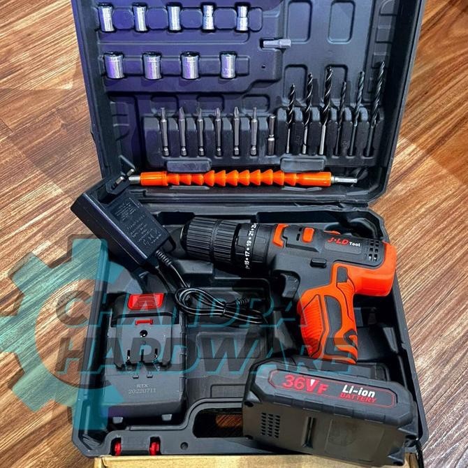 Bor Cordless Jld 36V Baterai Impact Drill Tool Kit Aksesoris Lengkap