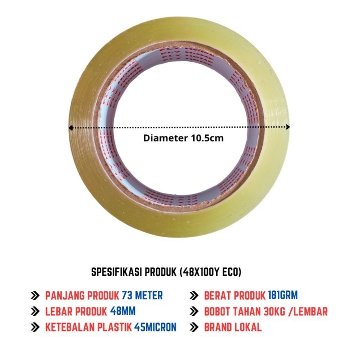 

FLYHOME Lakban bening 1 dus 100yard 48mm x 100yard 72 roll ECO Instan