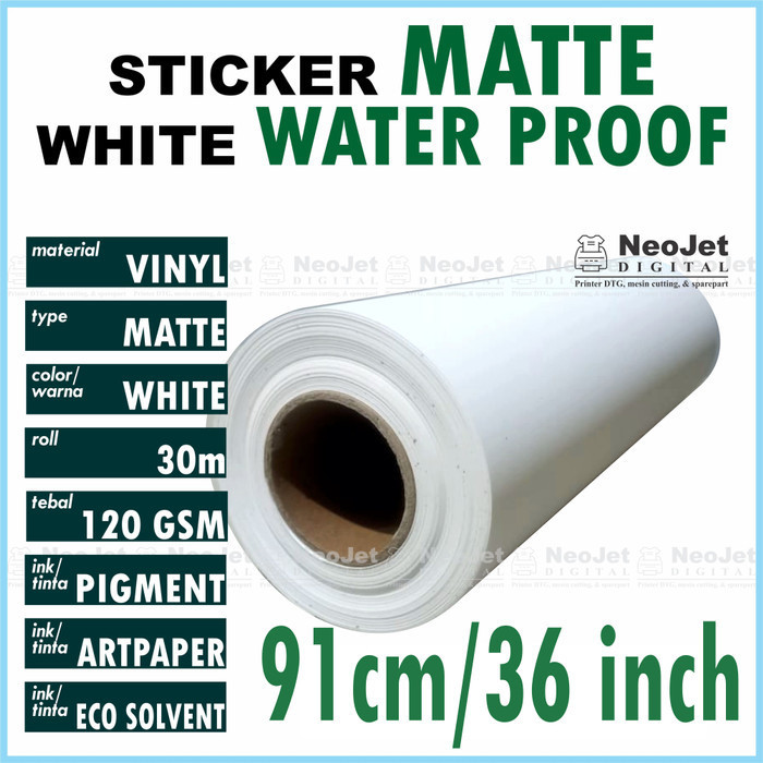 

Sticker Vinyl Matte Inkjet Waterproof Doff Mate 91 cm 36 inch Putih