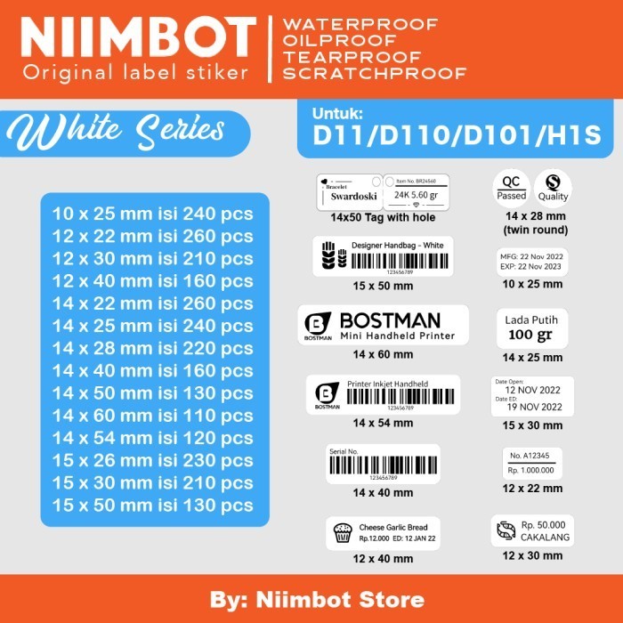 

Refill Thermal WHITE Label Stiker Niimt D11 D110 D101 H1S Stiker