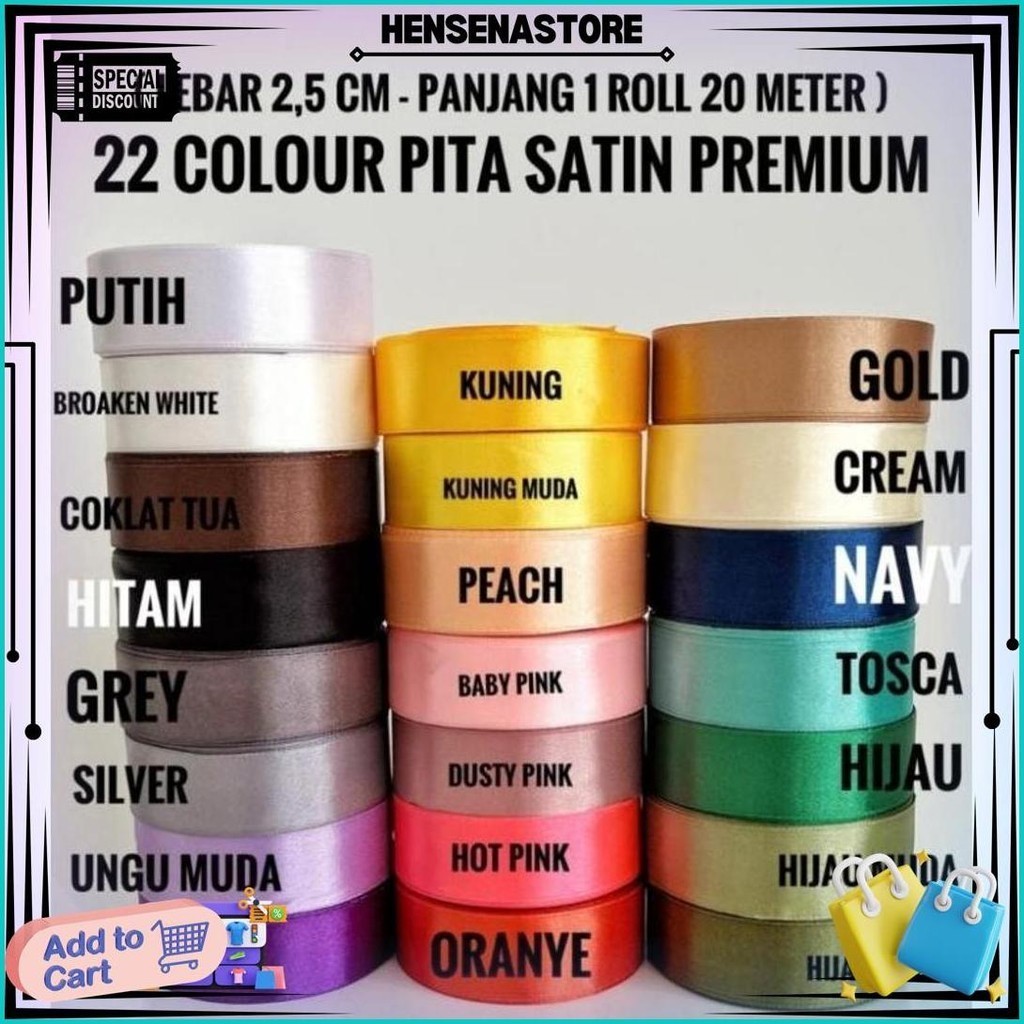 

Pita Satin Premium 2,5 Cm 1 Roll Panjang 20 Meter / Pita Kado / Pita Buket / Ribbon Satin / Pita Premium / Pita Murah / Pita Kilap / Pita Tali B Promo 7.7