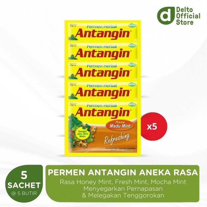 

5X Sachet Antangin Permen Herbal Rasa Madu Mint - Melegakan Menyegarkan Tenggorokan Mengurangi Mual