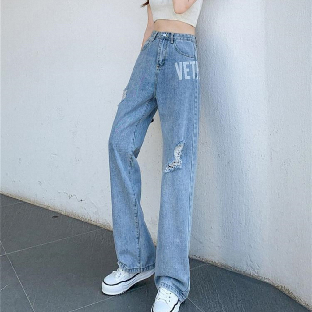 Ripped Jenas Wanita Celana Jeans Panjang Wanita Sobek Jeans Highwaist Kulot Jeans Import Premium