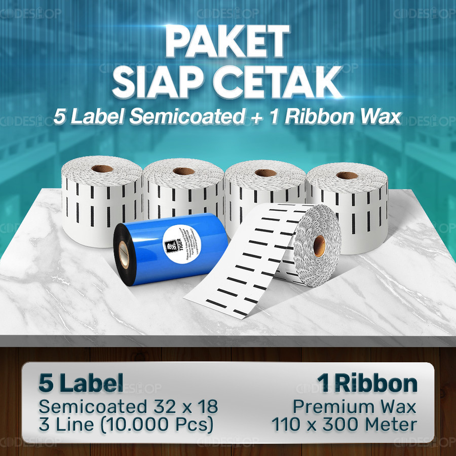 

Paket Sticker Label Siap Cetak | 5 Label Semicoated 32x18 & 1 Ribbon Premium Wax 110x300 M