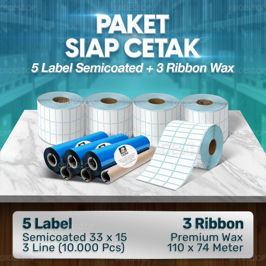 

Paket Sticker Label Siap Cetak | 5 Label Semicoated 33x15 & 3 Ribbon Premium Wax 110x74 M