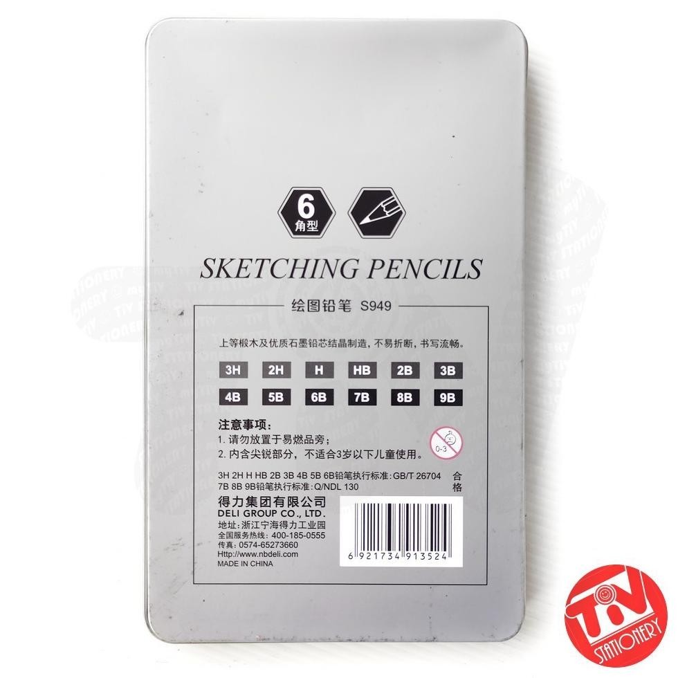 

Ufo-2025 Pensil Sketsa Deli Sketch / Drawing Pencil Set 12 (3H-9B) +Metal Box Sale