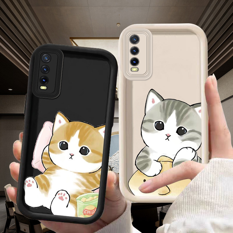 Cat Hugging Shark soft silicon case cesing kesing casing untuk Vivo Y21 Y21A/S/E Y22 S Y27 Y33 Y30 i
