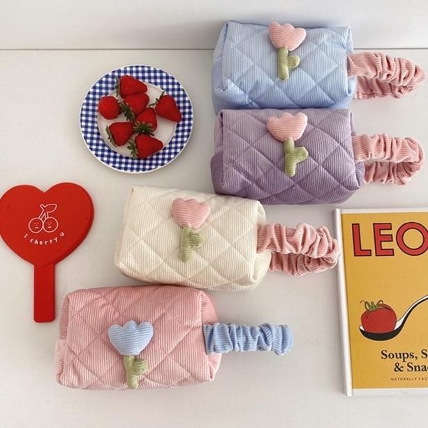 

KENSHO Kotak Pensil Sleting Motif Bunga Tulip Flower Handle Pastel / Pouch Makeup Aesthetic Tulip / Tas Aksesoris Wanita Lucu Import / Zipper / Flowers