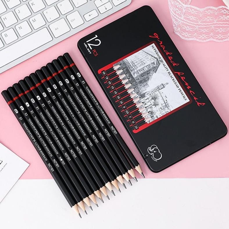 

Mega Sale 12Pcs Pensil Gambar Sketsa Set Sketching Pencil Set Sketch Drawing Pencil Set Paiting Pencil Kit 2H-8B Sale