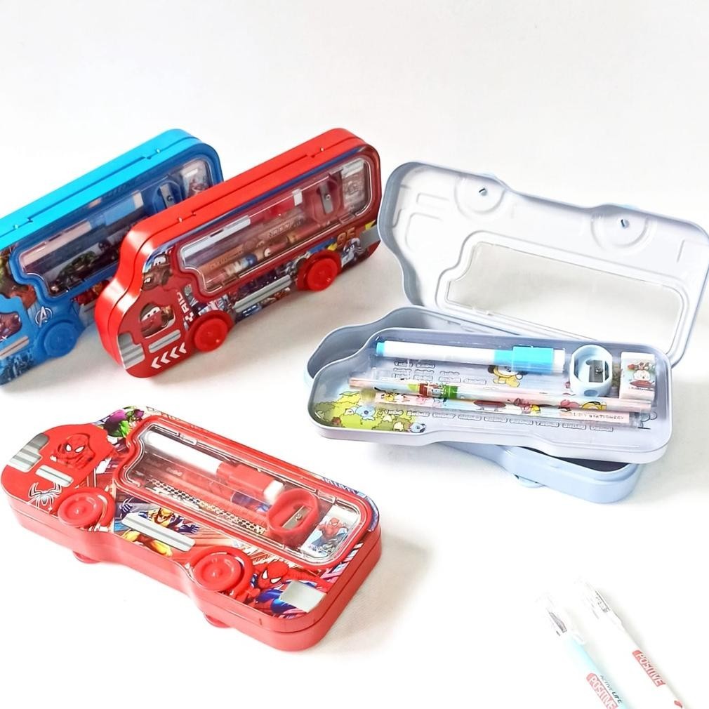 

er-6 HD Kotak Pensil Kaleng Bentuk Mobil Whiteboard / Kotak Pensil + Alat Tulis Murah