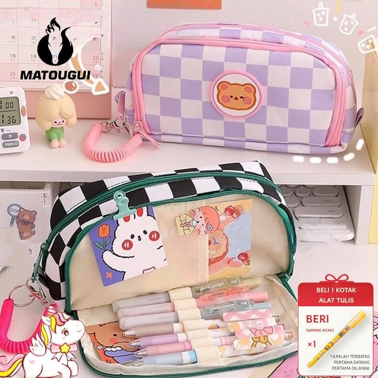 

Oh34 MATOUGUI - Checkered Pencil Case Kotak Pensil Sleting Besar Korea Lucu Tempat Penyimpanan Pencil Case Sale