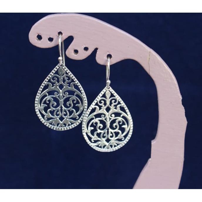 Anting Perak Bali Ellipse Ukir