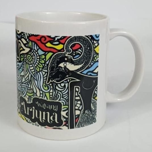 Souvenir Mug Wayang Arjuna Warna set dus putih