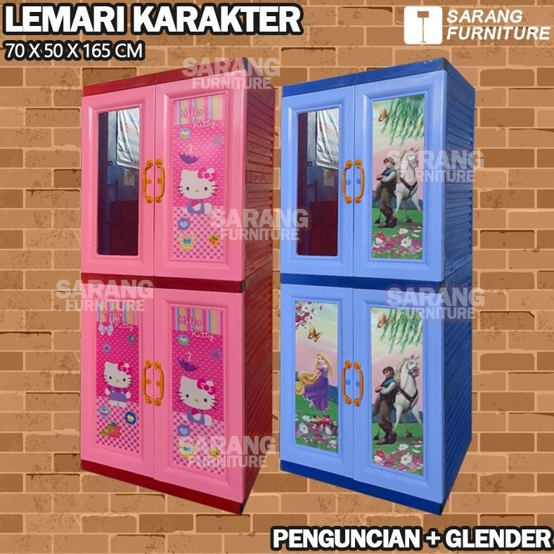 (PROMO) LEMARI PAKAIAN PLASTIK KACA DENGAN KUNCI LEMARI KARAKTER LEMARI MOTIF PRINCESS LEMARI PINTU 