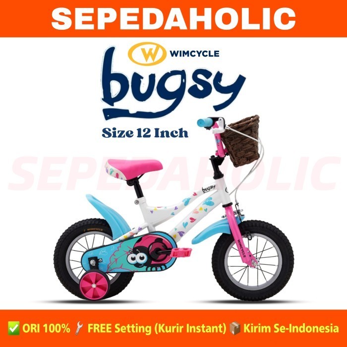 Sepeda Anak Perempuan & Laki WIMCYCLE BUGSY Ukuran 12 Inch Keranjang