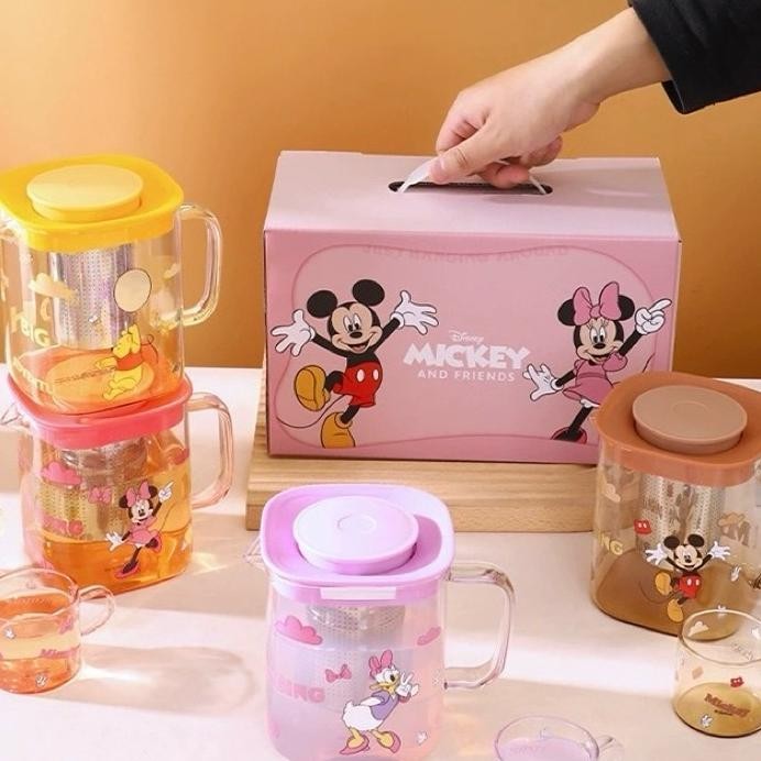 Disney Glass Teapot Set Teko Teh Dengan Saringan Jug Pitcher Hadiah Unik