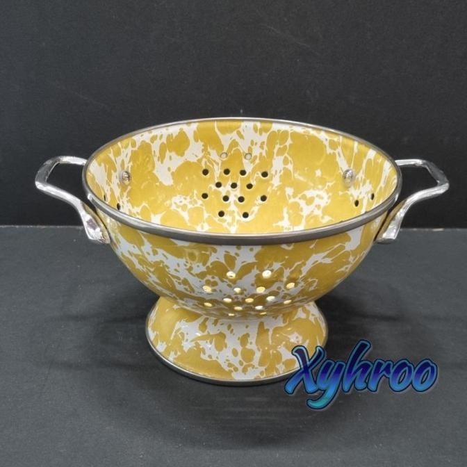 BEBAS ONGKIR - Sangku Bakul Enamel Tempat Nasi 16cm Kuning Blirik Loreng